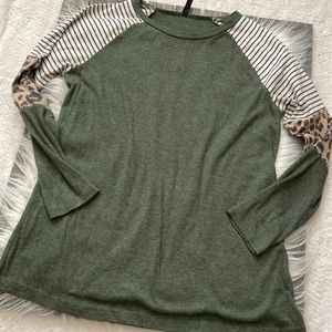 Olive green/stripe/leopard long sleeve tee